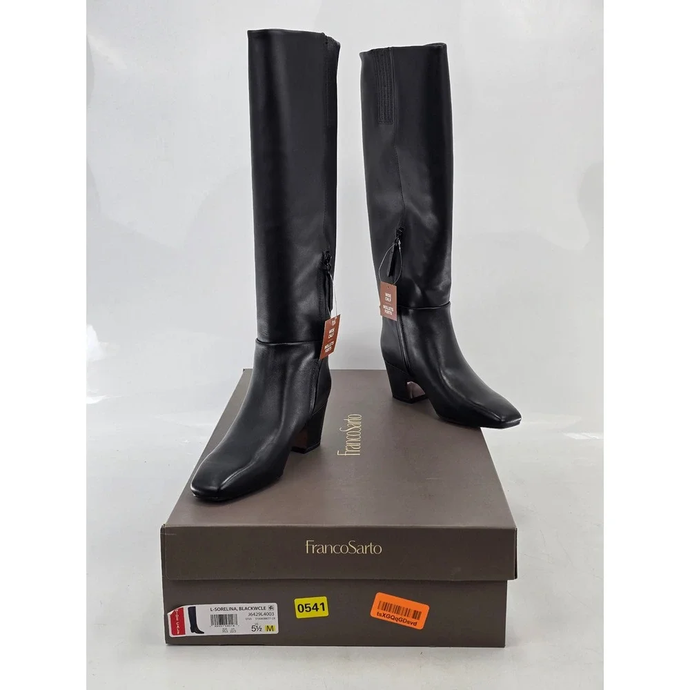 Franco Sarto Sorelina Knee High Boots Womens 5.5 Black Leather Wide Calf - New